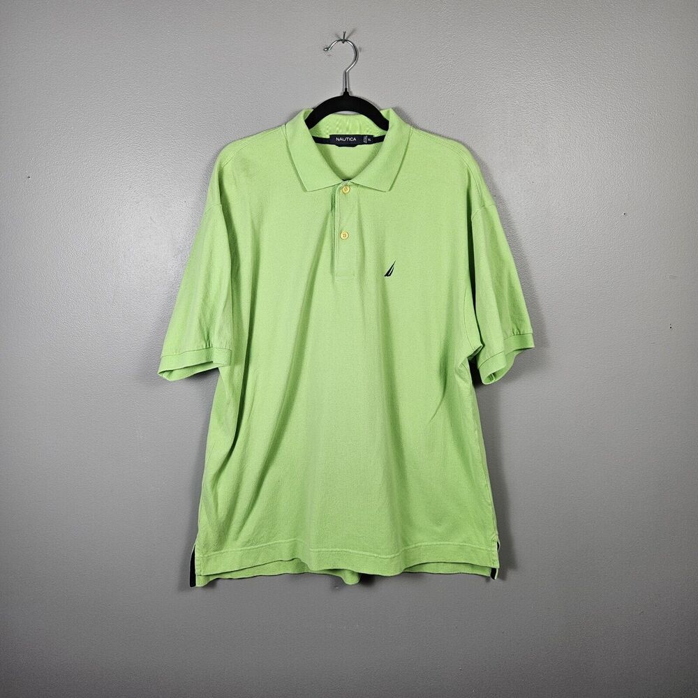 NAUTICA Mens Polo‎ Golf Short Sleeve Shirt Size XL Lime Green Collared Rugby